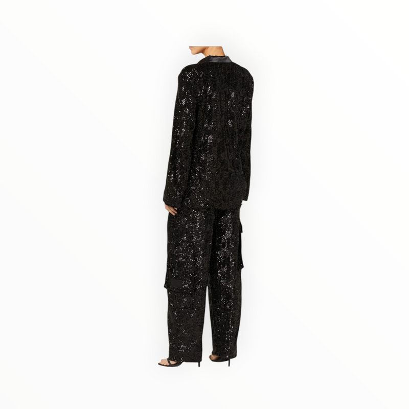 Rotate Birger Christensen Sequined Oversized Single-Breasted Blazer - Black