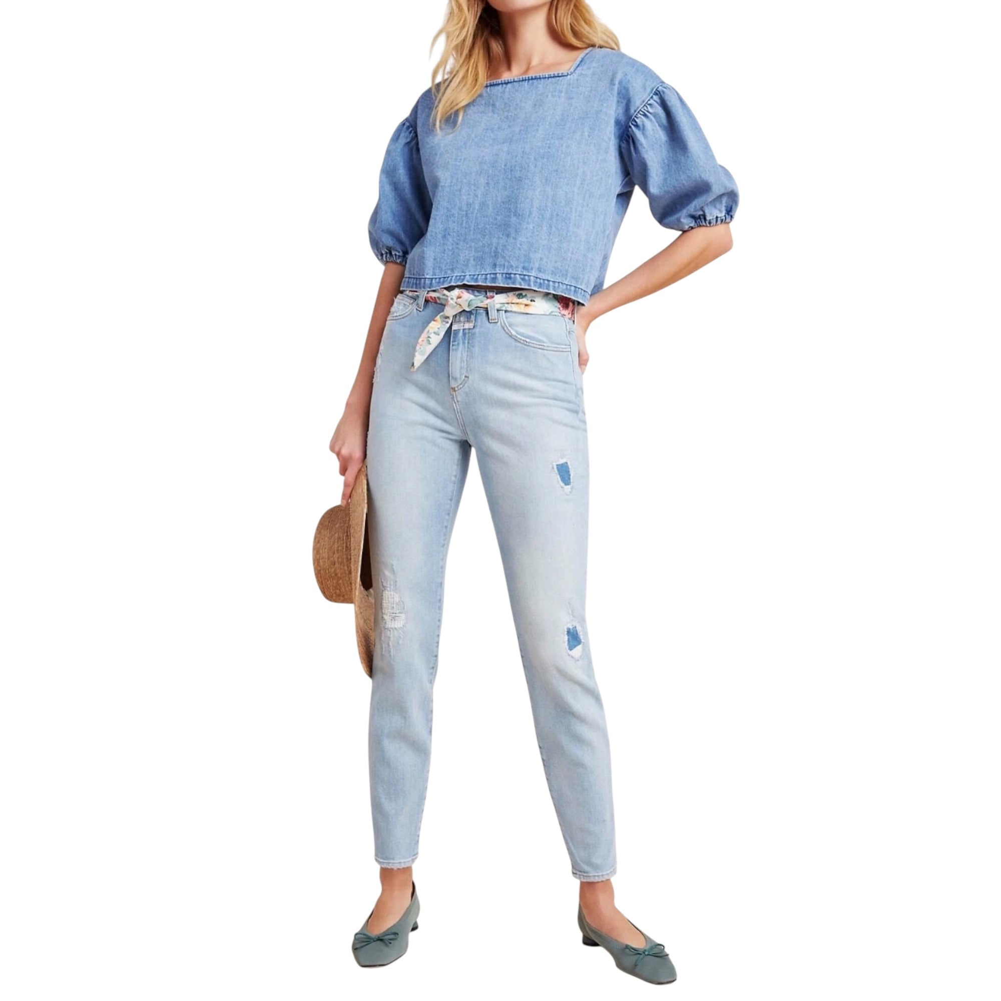 Closed Baker High Rise Distressed Slim Jeans - Light Blue