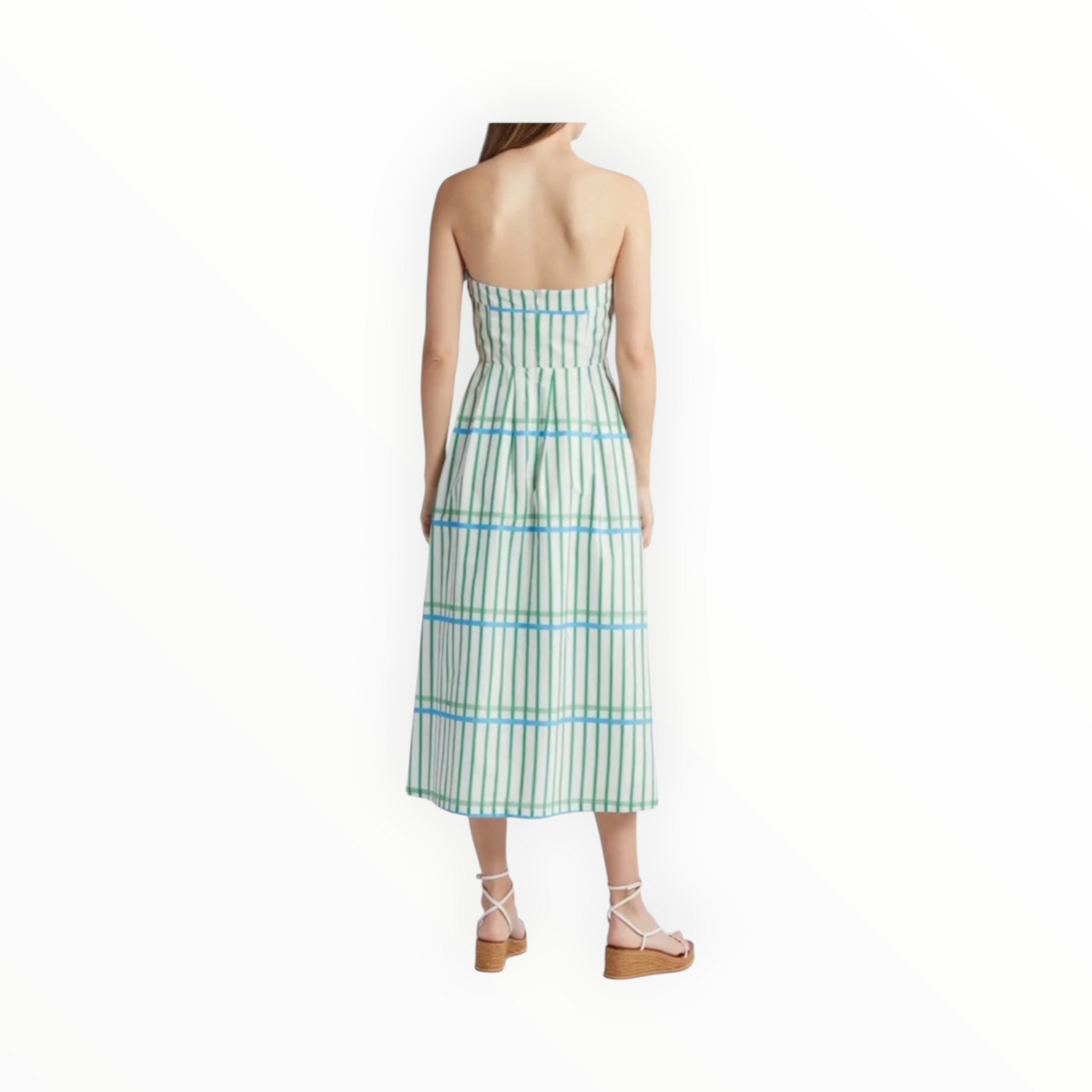 Du Paradis Marseille Stripe Strapless Fit & Flare Sundress - Ocean Green Stripe