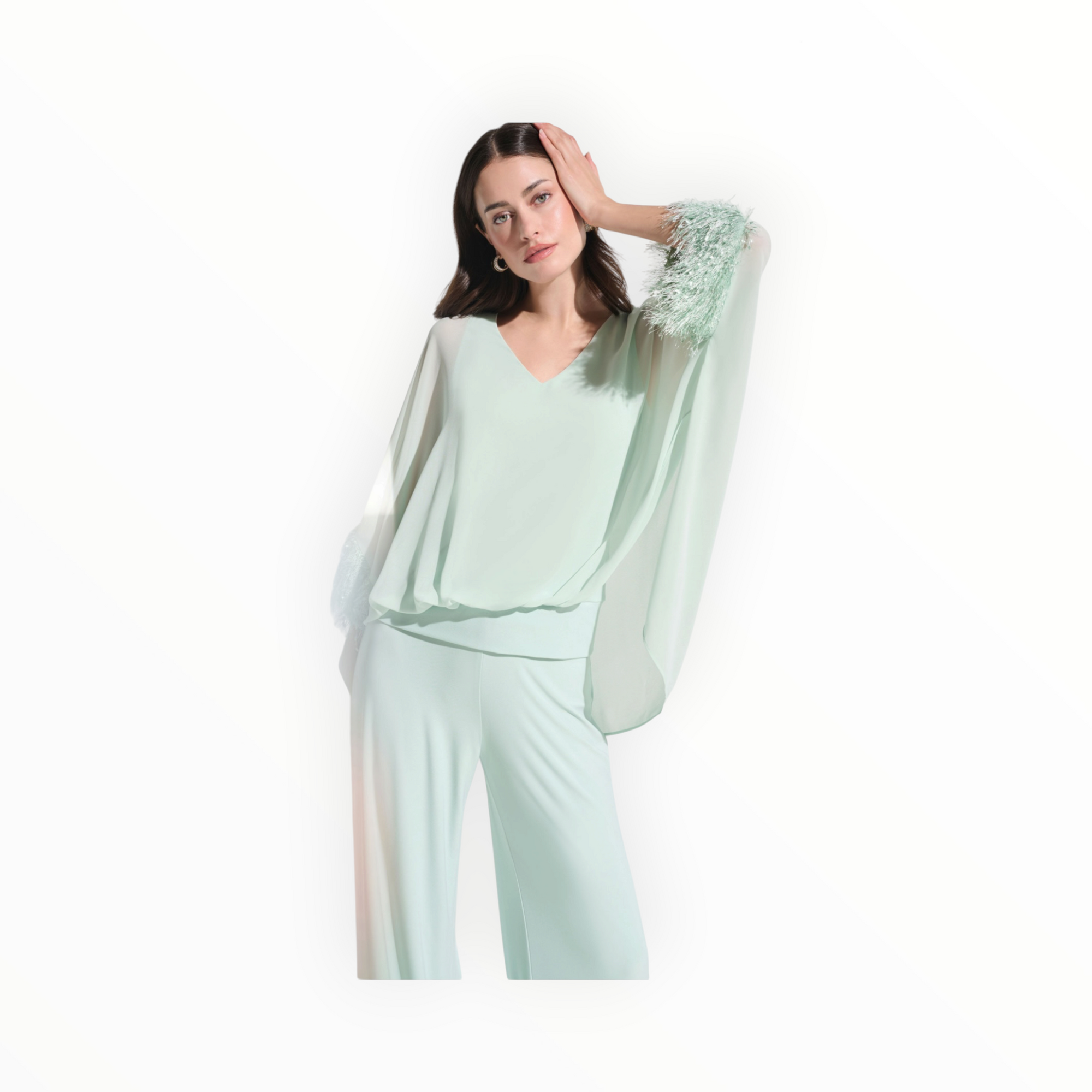 Joseph Ribkoff Chiffon Poncho Top With Novelty Trim - Pistachio