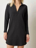 LILLA|P Split Neck Collared Dress - Black