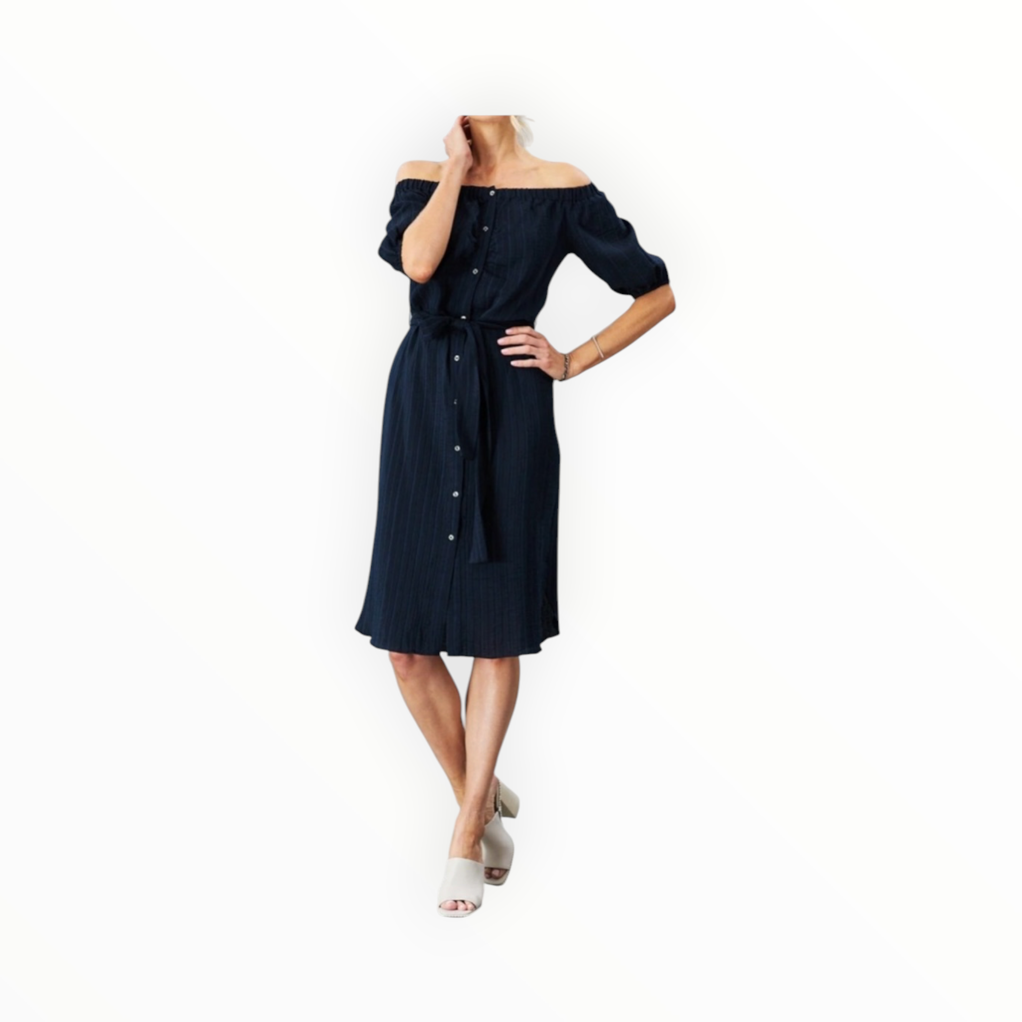 Lola & Sophie Shadow Stripe Midi Dress - Night Watch