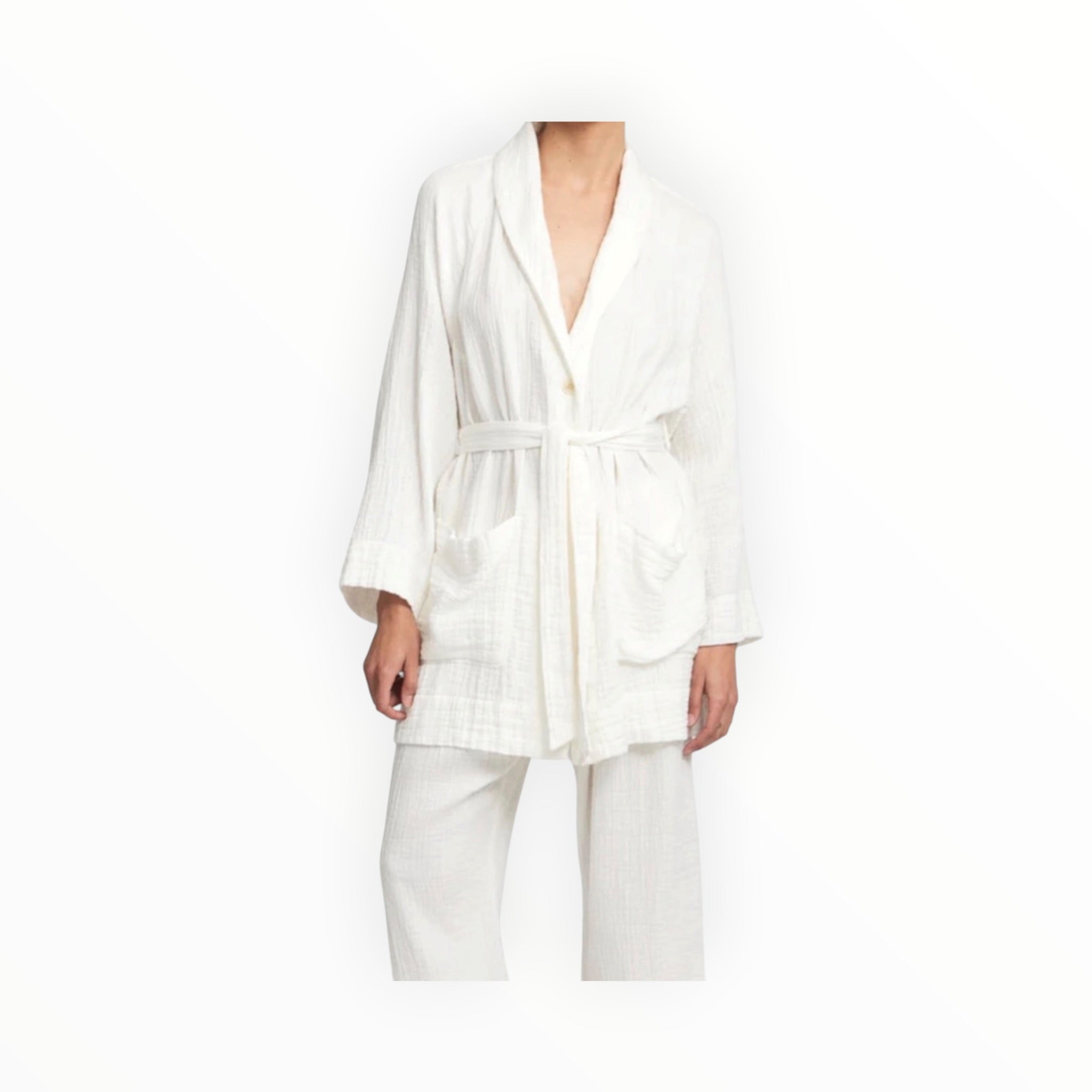 Raquel Allegra Cotton Gauze Medley Robe - Cream