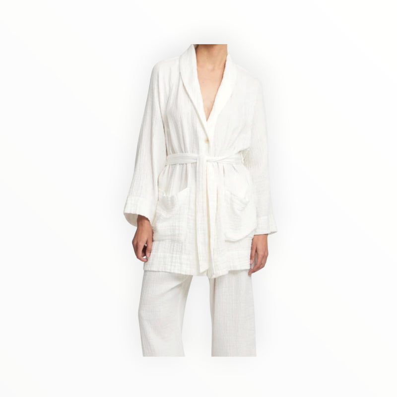 Raquel Allegra Cotton Gauze Medley Robe - Cream