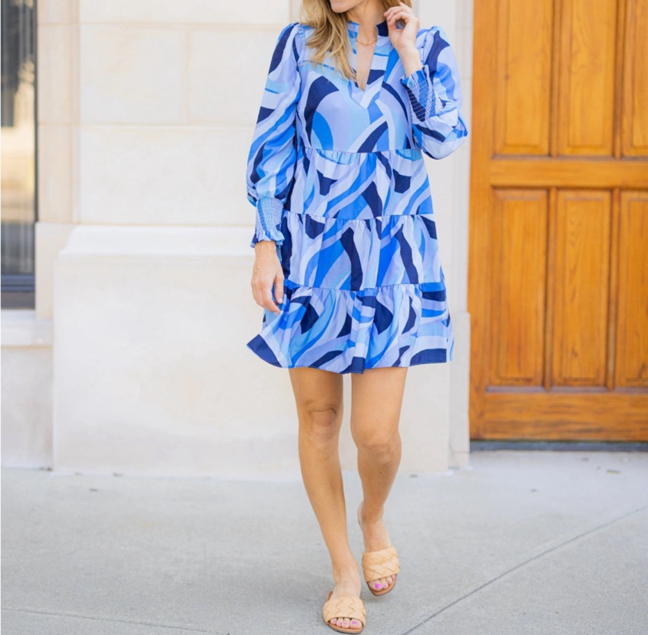 Sail to Sable Swirl Print Long Sleeve Tunic Flare Dress