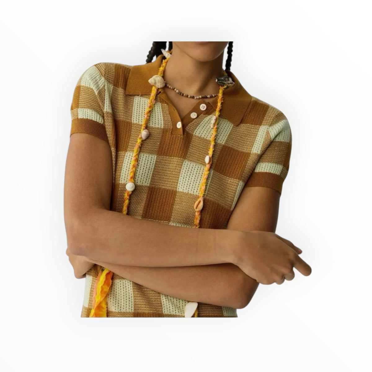Guest In Residence Gingham Polo Dress - Suede/Limewash