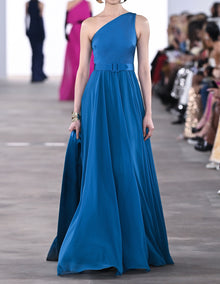 Badgley Mischka Sleeveless One-Shoulder Gown - Prussian Blue