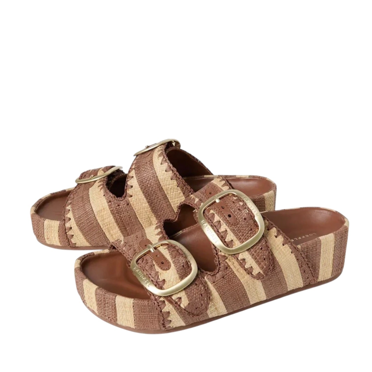 Loeffler Randall Theo Sandal - Brown/Natural Striped Straw