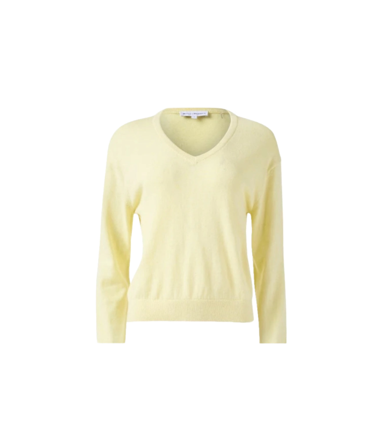 White + Warren Cotton Blend Rib Trim V-Neck - Lemon Sorbet