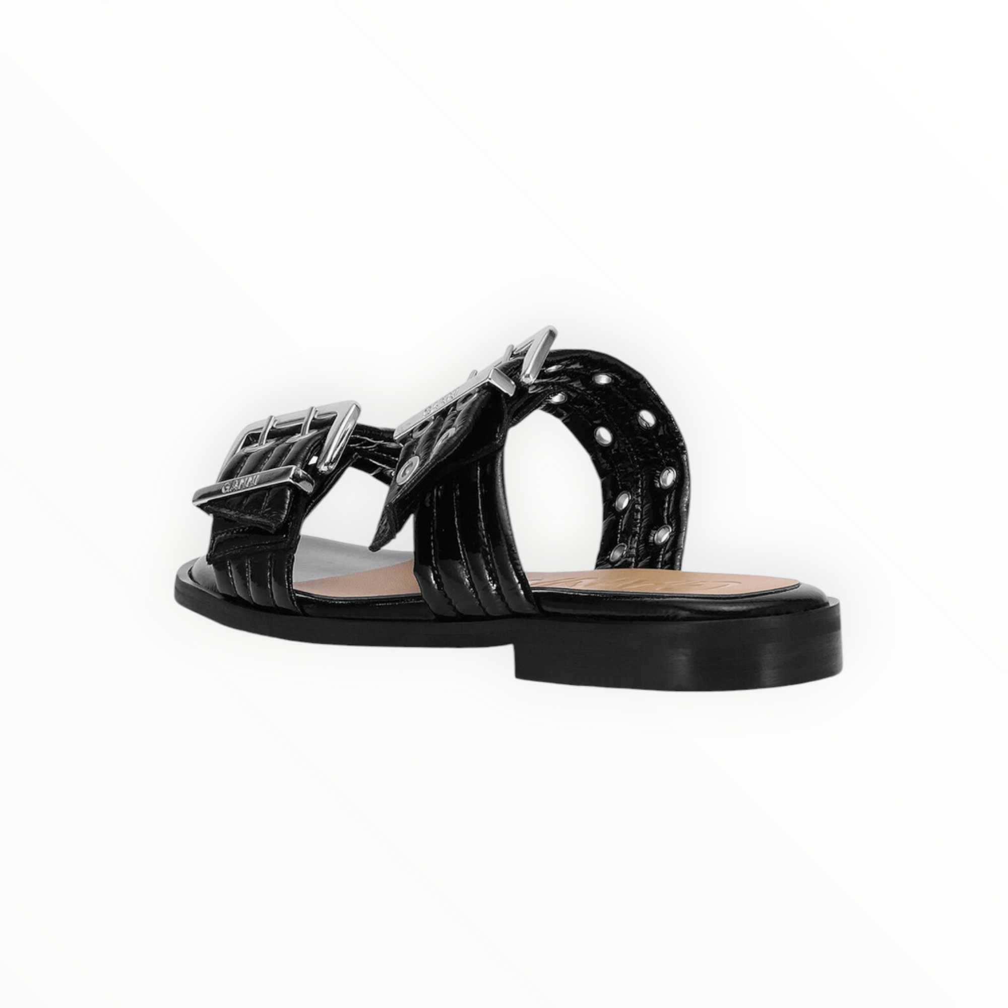 GANNI Feminine Buckle Two-Strap Sandals - Black