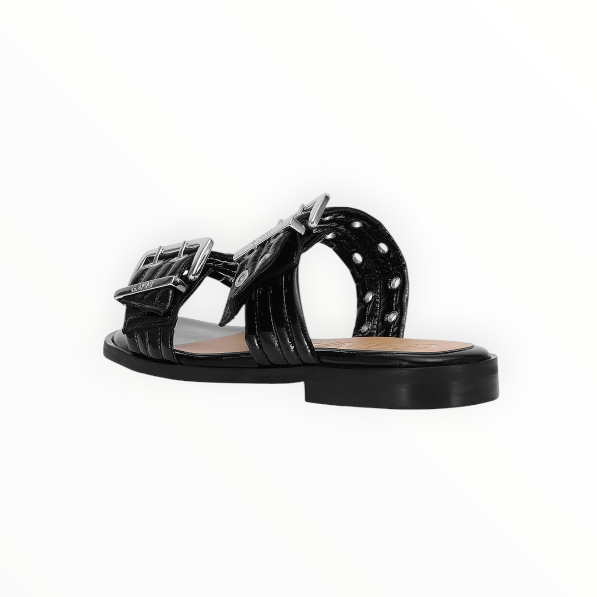 GANNI Feminine Buckle Two-Strap Sandals - Black