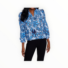 Sail to Sable Fall Floral Long Sleeve Tassel Front Top - Omphalodes/Blue