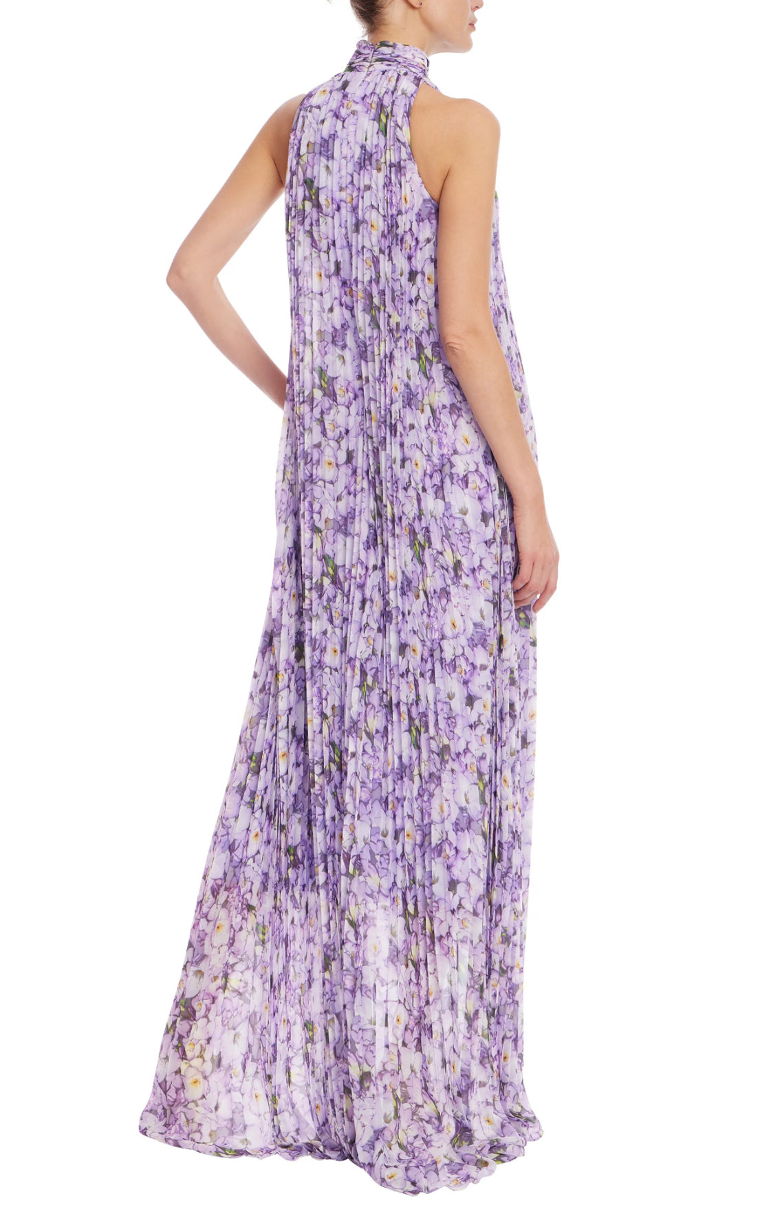 Badgley Mischka Pleated Halter Gown - Lilac Multi