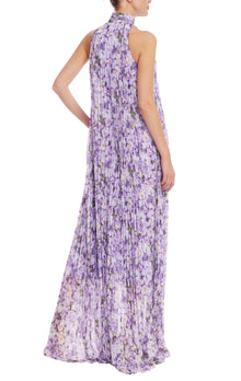 Badgley Mischka Pleated Halter Gown - Lilac Multi