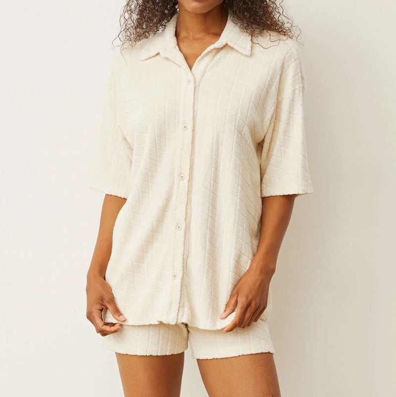Monrow Diamond Terry Cloth Oversized Shirt - Natural