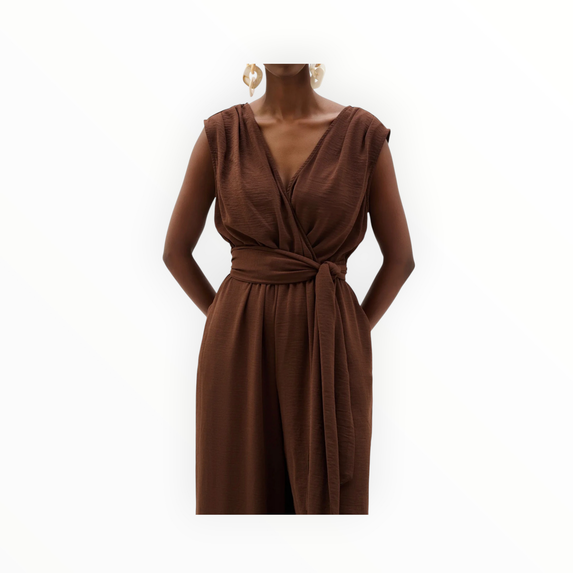 Joseph Ribkoff Wide Leg Pull-On Jumpsuit - Mahogany Brown
