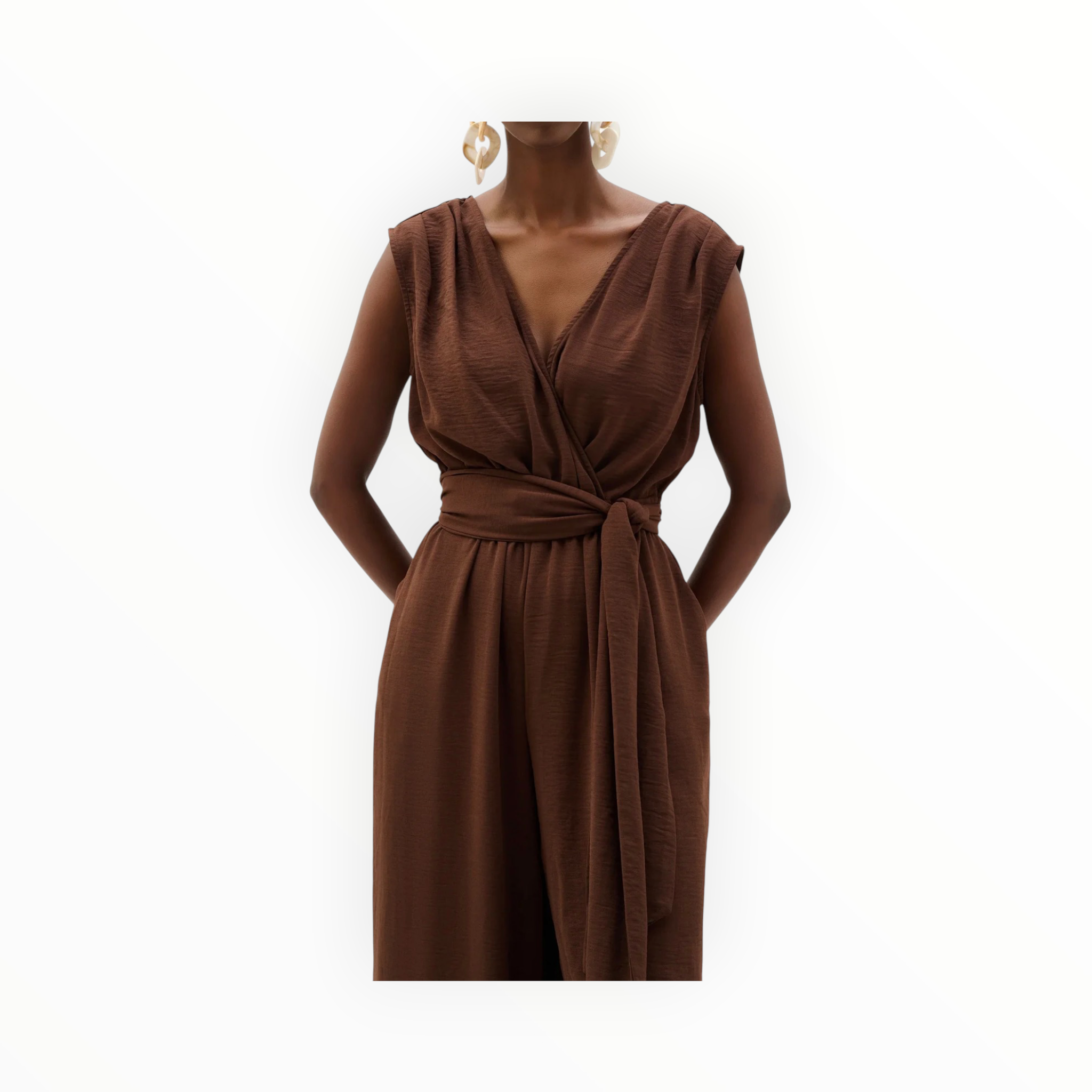 Joseph Ribkoff Wide Leg Pull-On Jumpsuit - Mahogany Brown