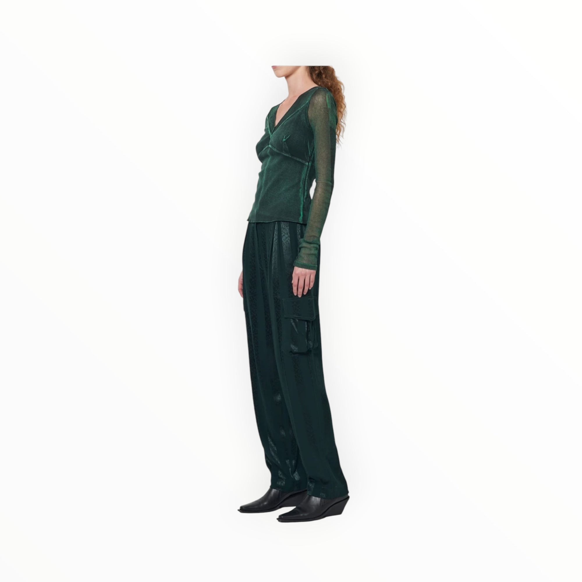 Raquel Allegra Satin Stripe Carly Pant - Pine