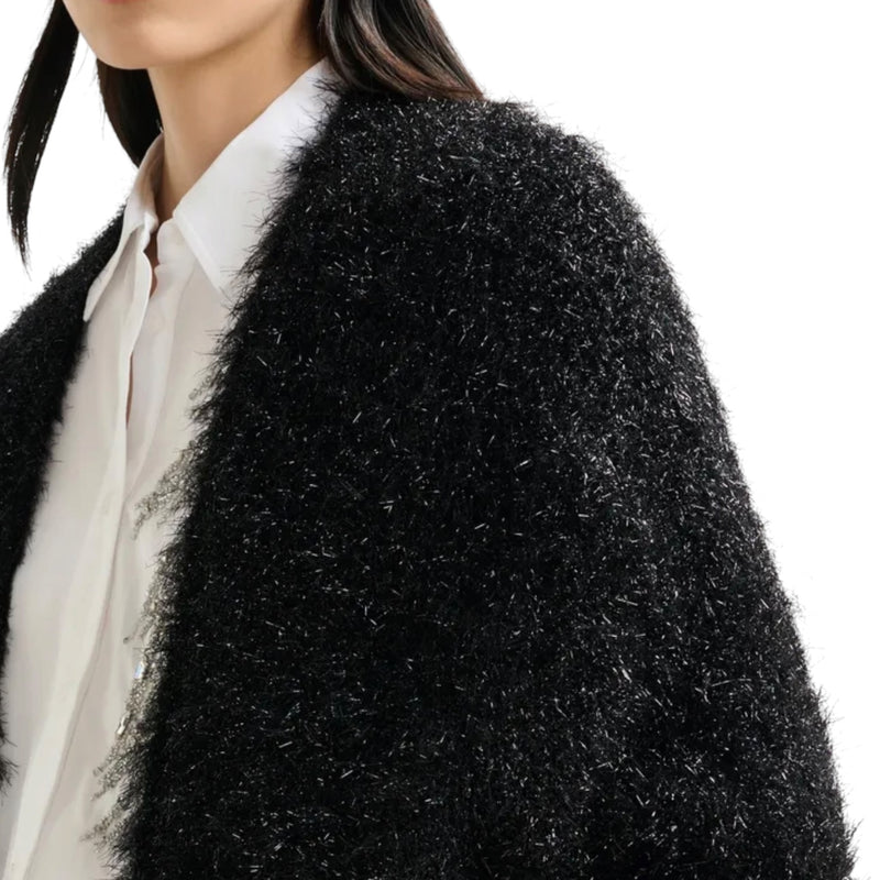 Essentiel Antwerp Textured Cardigan With Metallic Finish - Black
