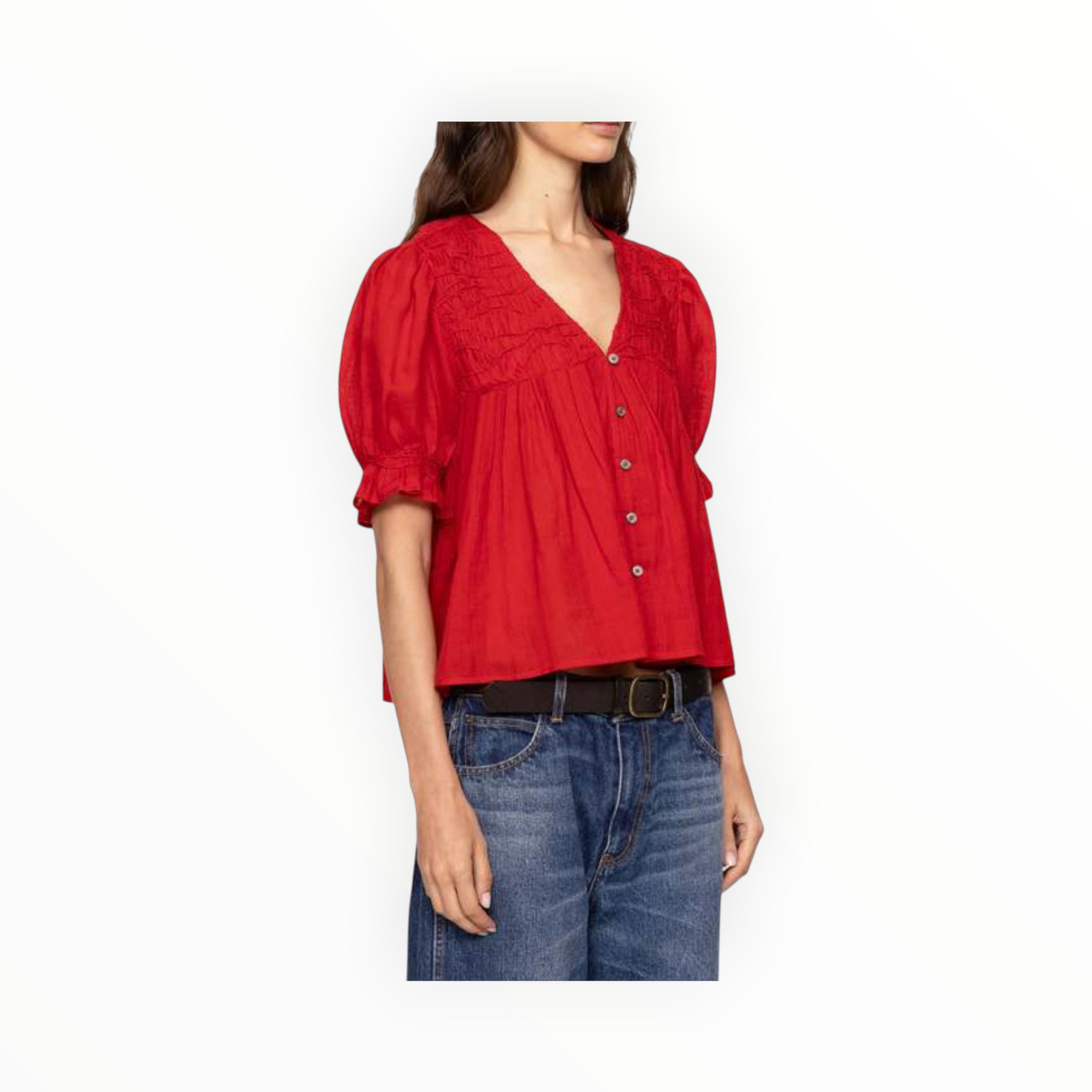 Sea New York Imogen Solid Short Sleeve Top - Red