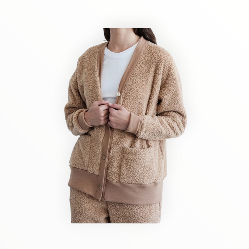 Stateside Double Faced Sherpa Oversized Cardigan - Teddy