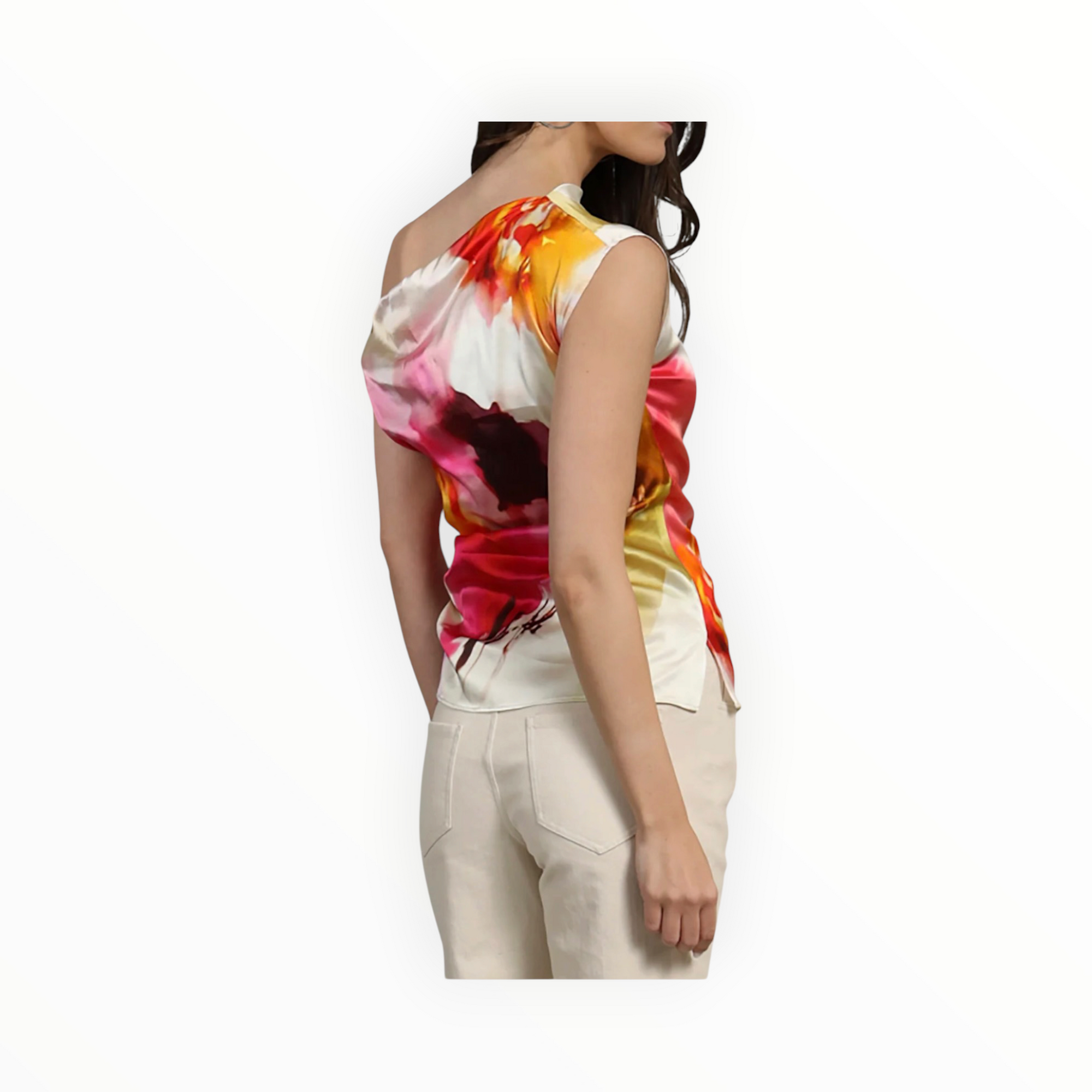 Lola & Sophie Abstract Floral Asymmetrical Top - Peach