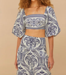 FARM Rio Off-White Tropical Cameo Euroflax™ Premium Linen Blouse