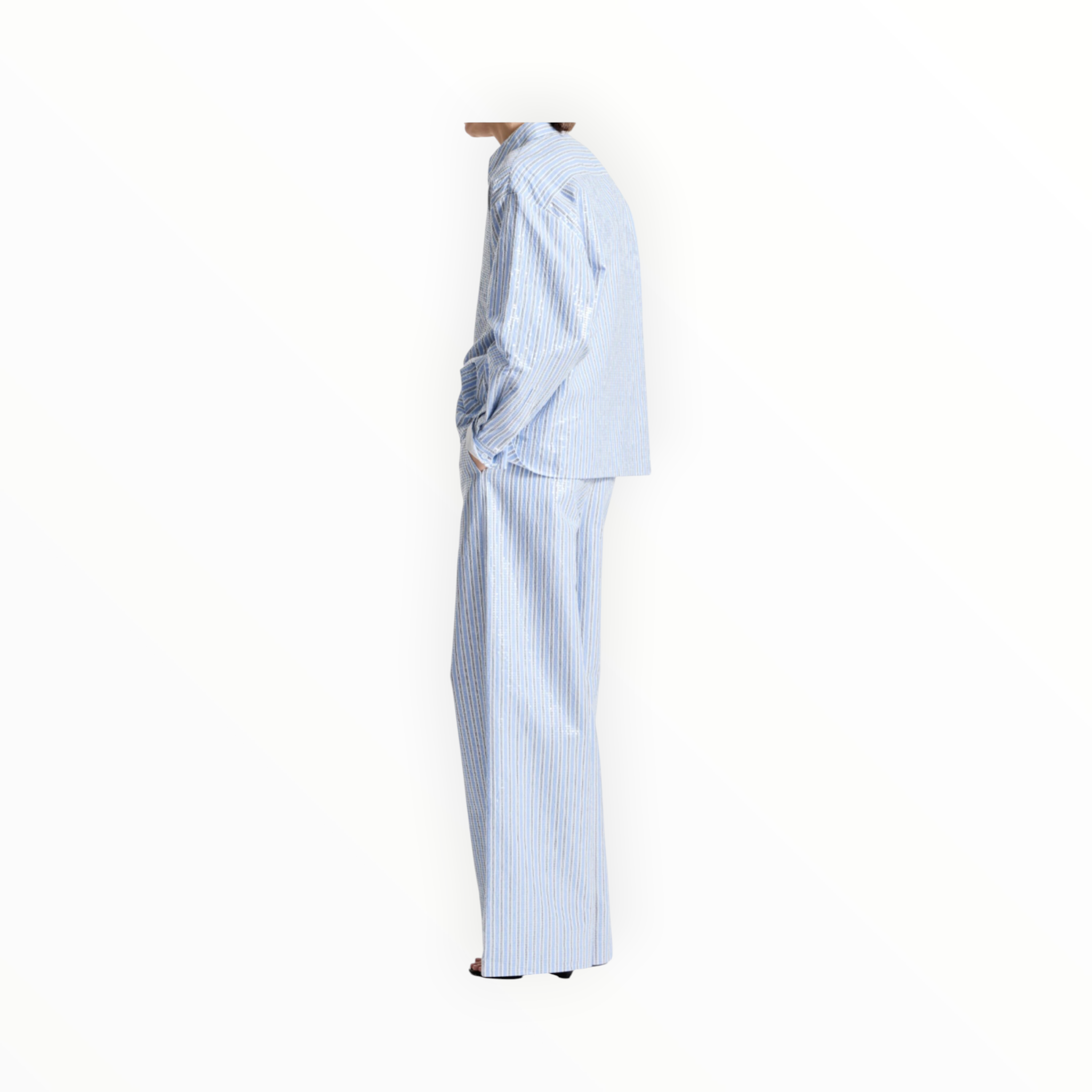 saint art Bradley Sequin Pinstripe Shirt - Blue Stripe