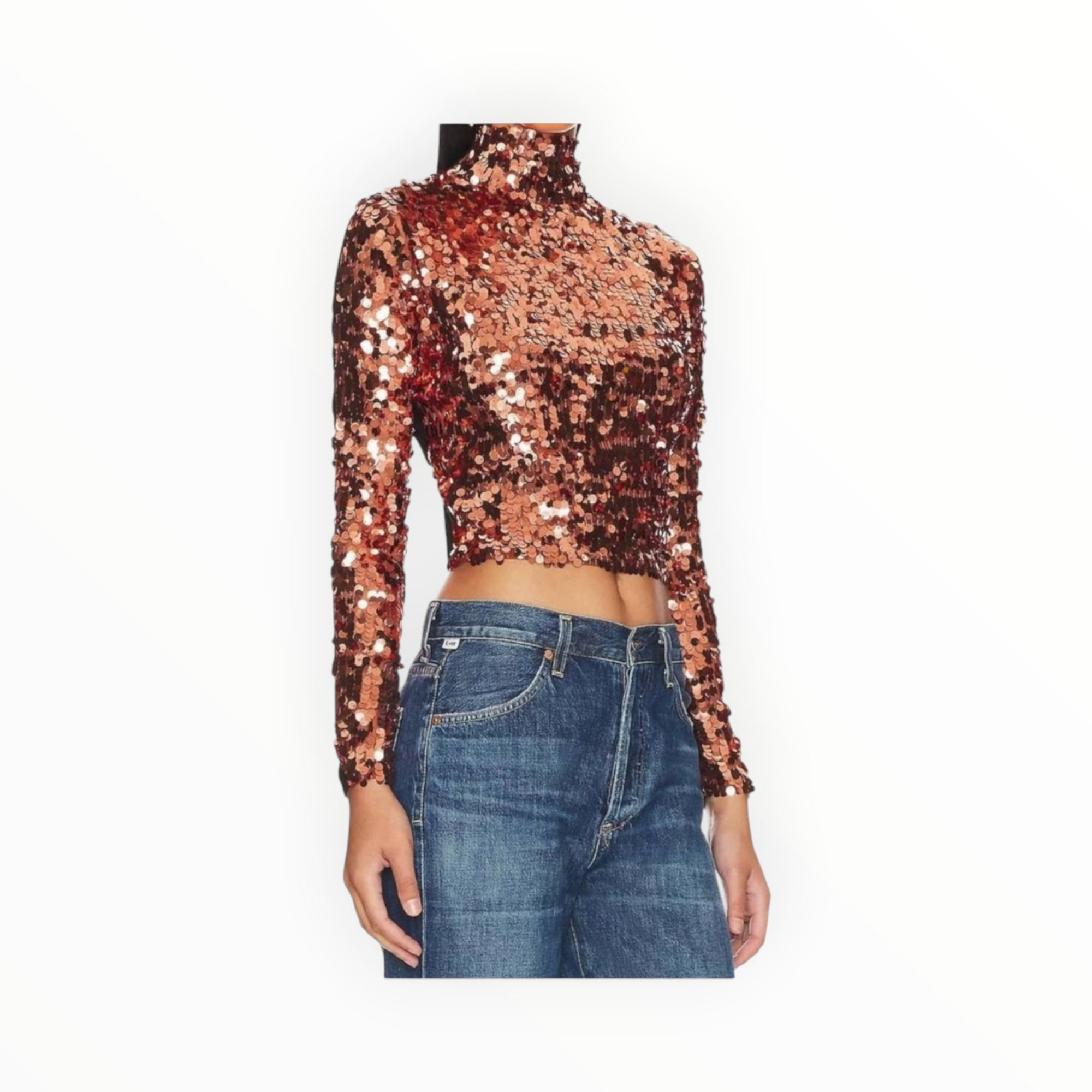 Smythe Blocked Pailette Mock Neck Top - Copper