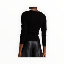 Autumn Cashmere Ruched Slim V Neck Sweater - Black