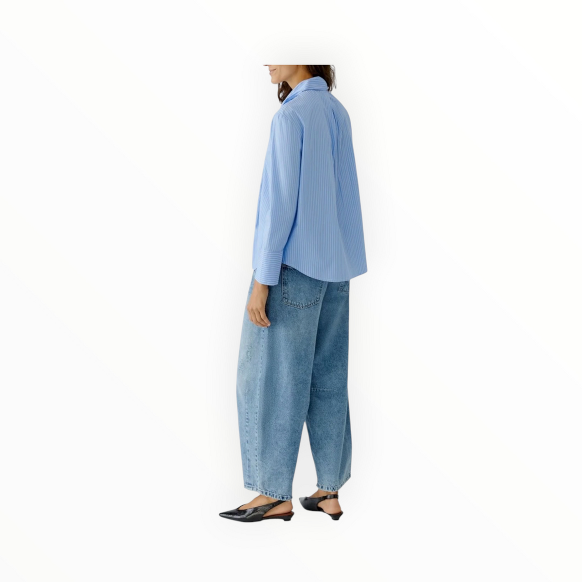 Oui Blouse W/Tie - Blue/White Stripe