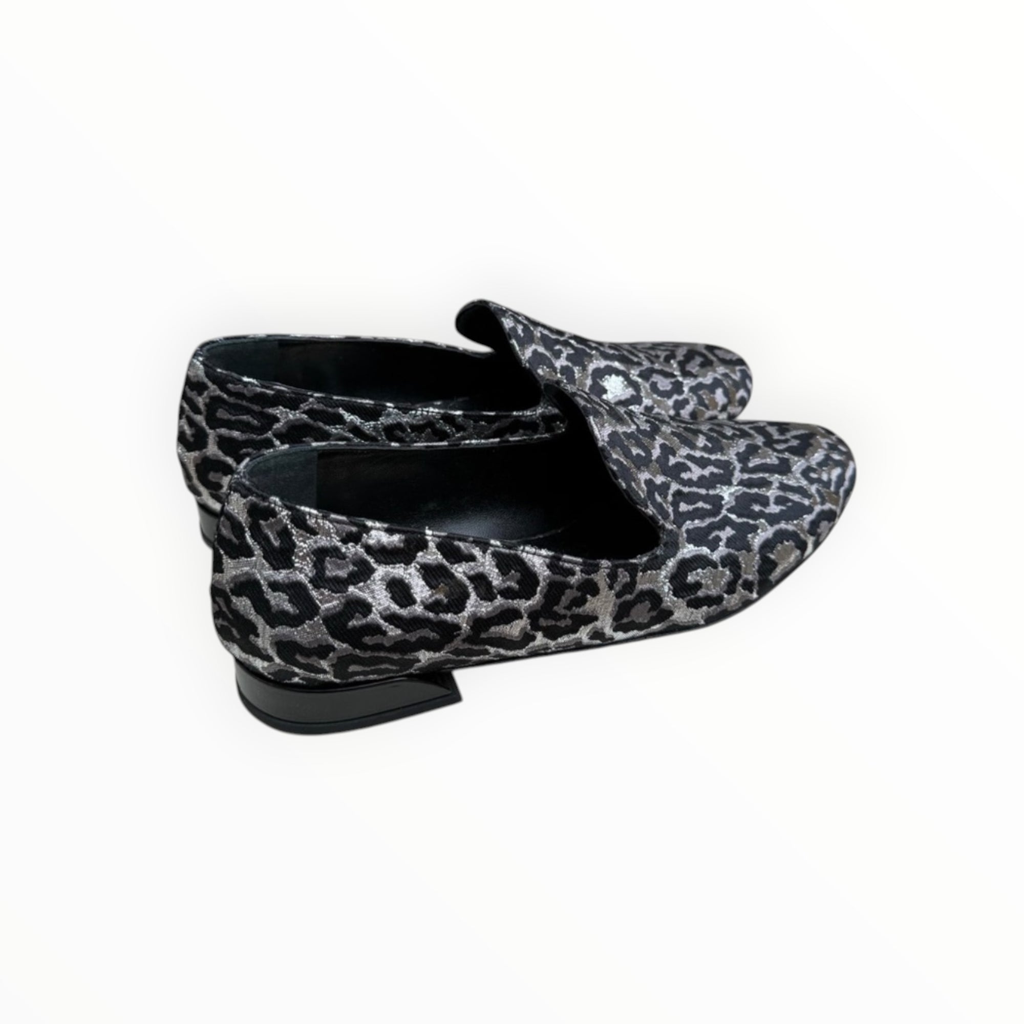 Something Bleu Tuxedo Flat - Silver Black Cheetah Fabric