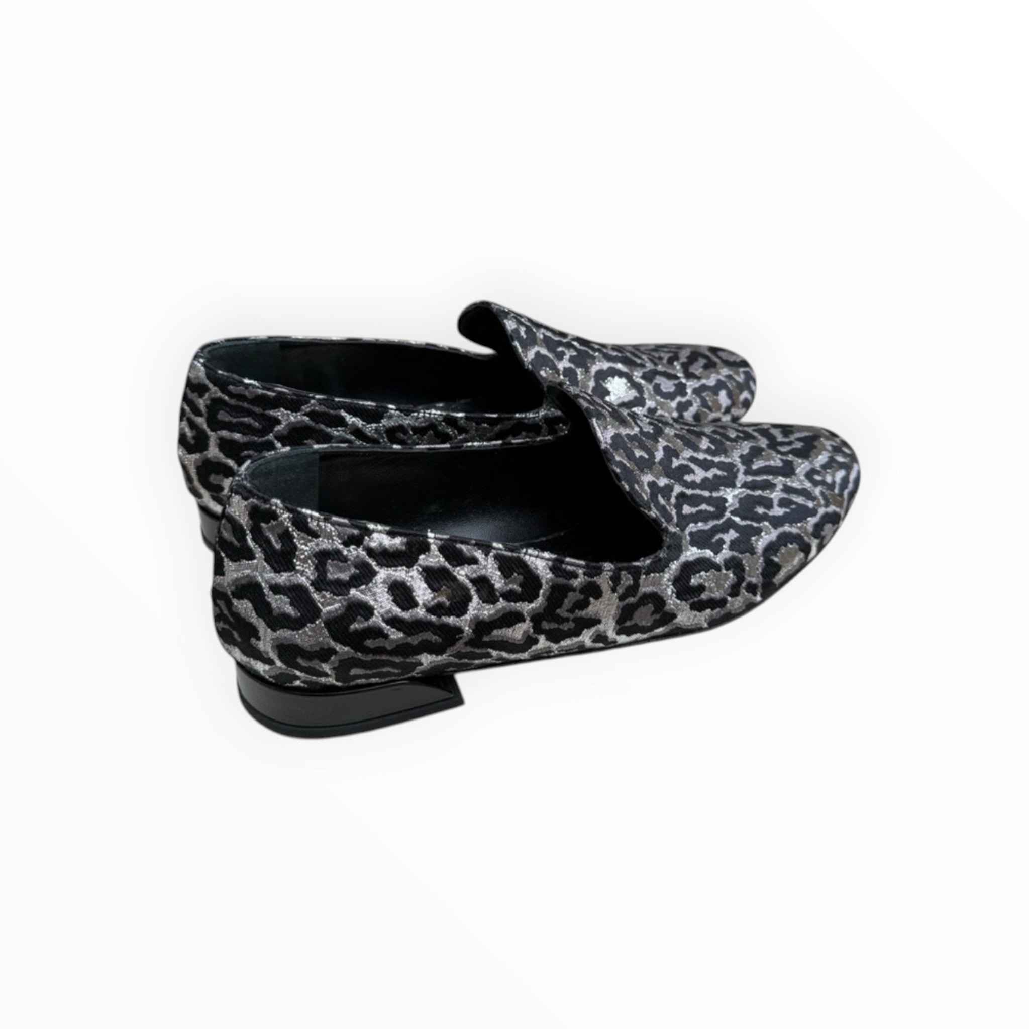 Something Bleu Tuxedo Flat - Silver Black Cheetah Fabric