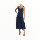 Badgley Mischka Mixed-Media Lace Midi-Dress - Navy