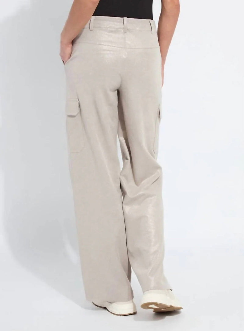 Lyssé Callie Patent Foil Vegan Suede Cargo Pant - Liquid Soft Taupe