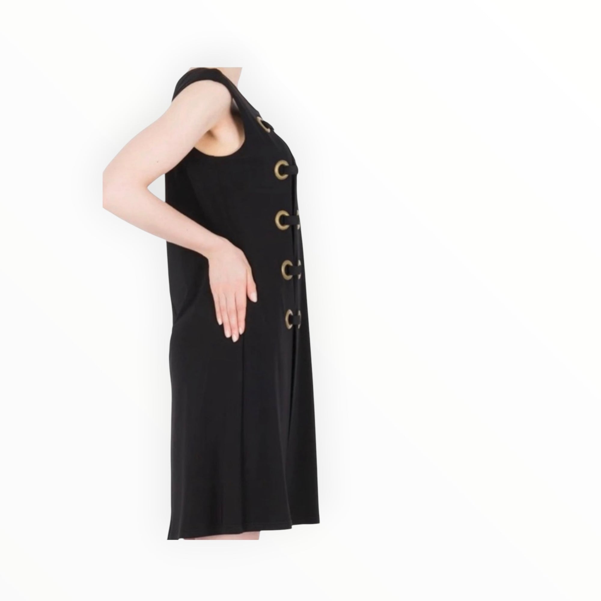 Joseph Ribkoff Woven Grommet Shift Dress - Black