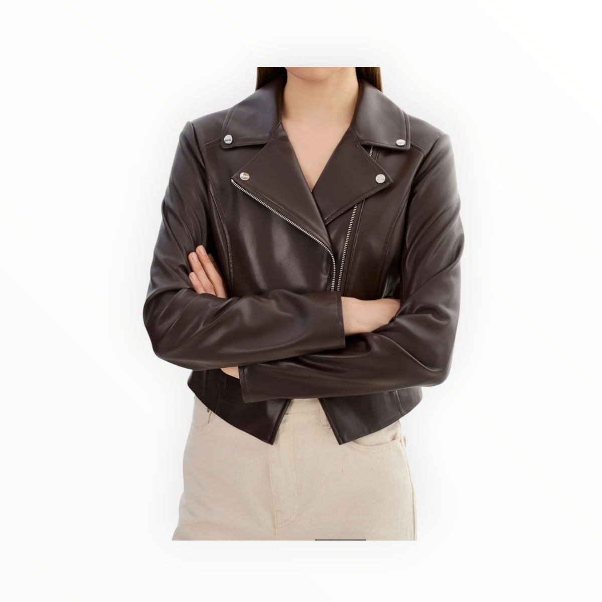 Lamarque Pascale Fitted Faux Leather Jacket - Dark Brown