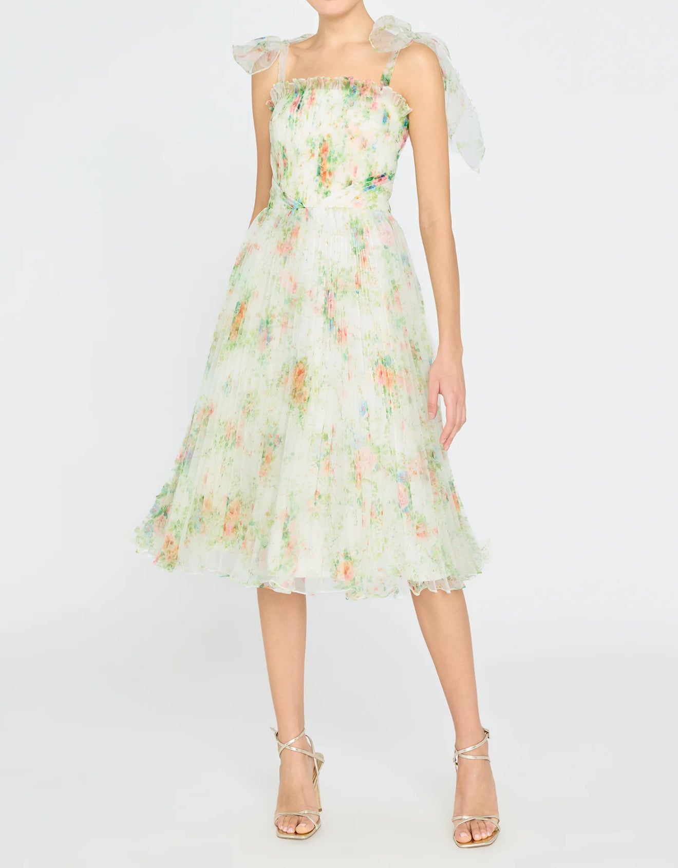 THEIA Betty Pleated Organza Dress - Petite Primrose