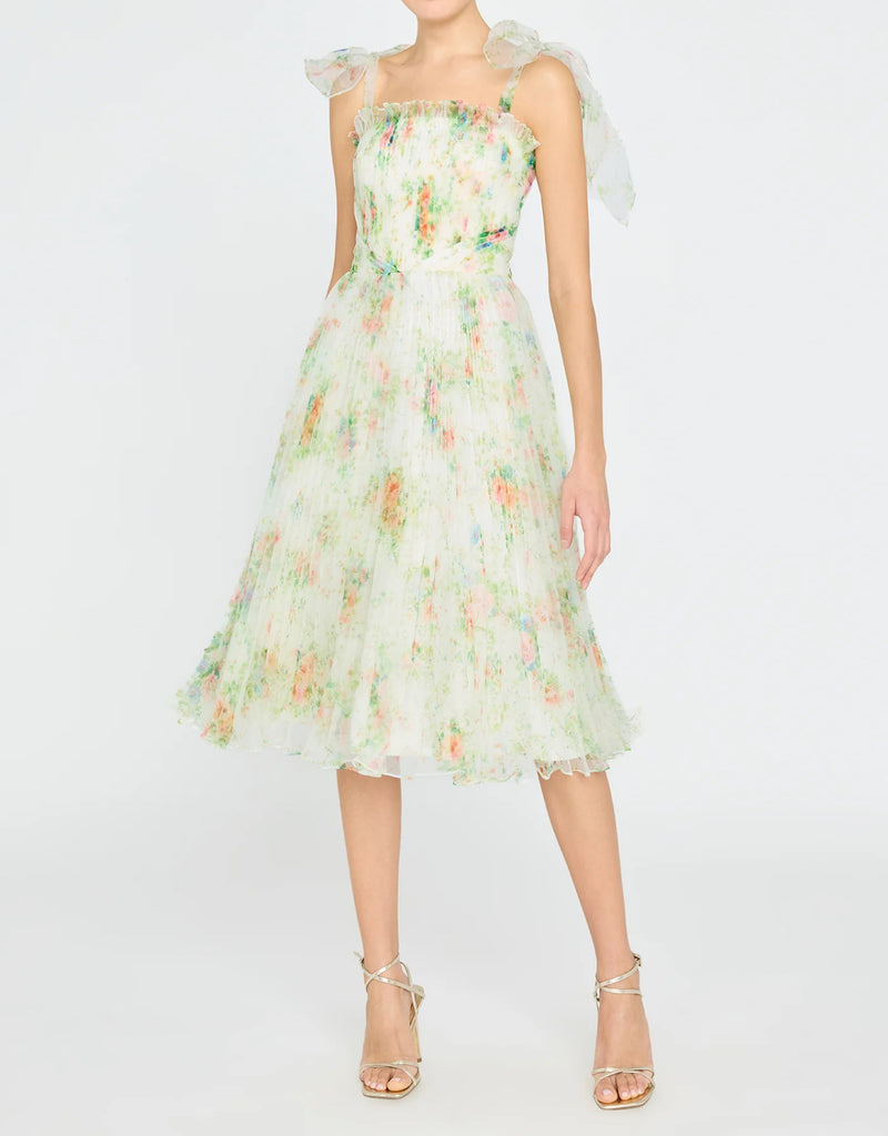 THEIA Betty Pleated Organza Dress - Petite Primrose