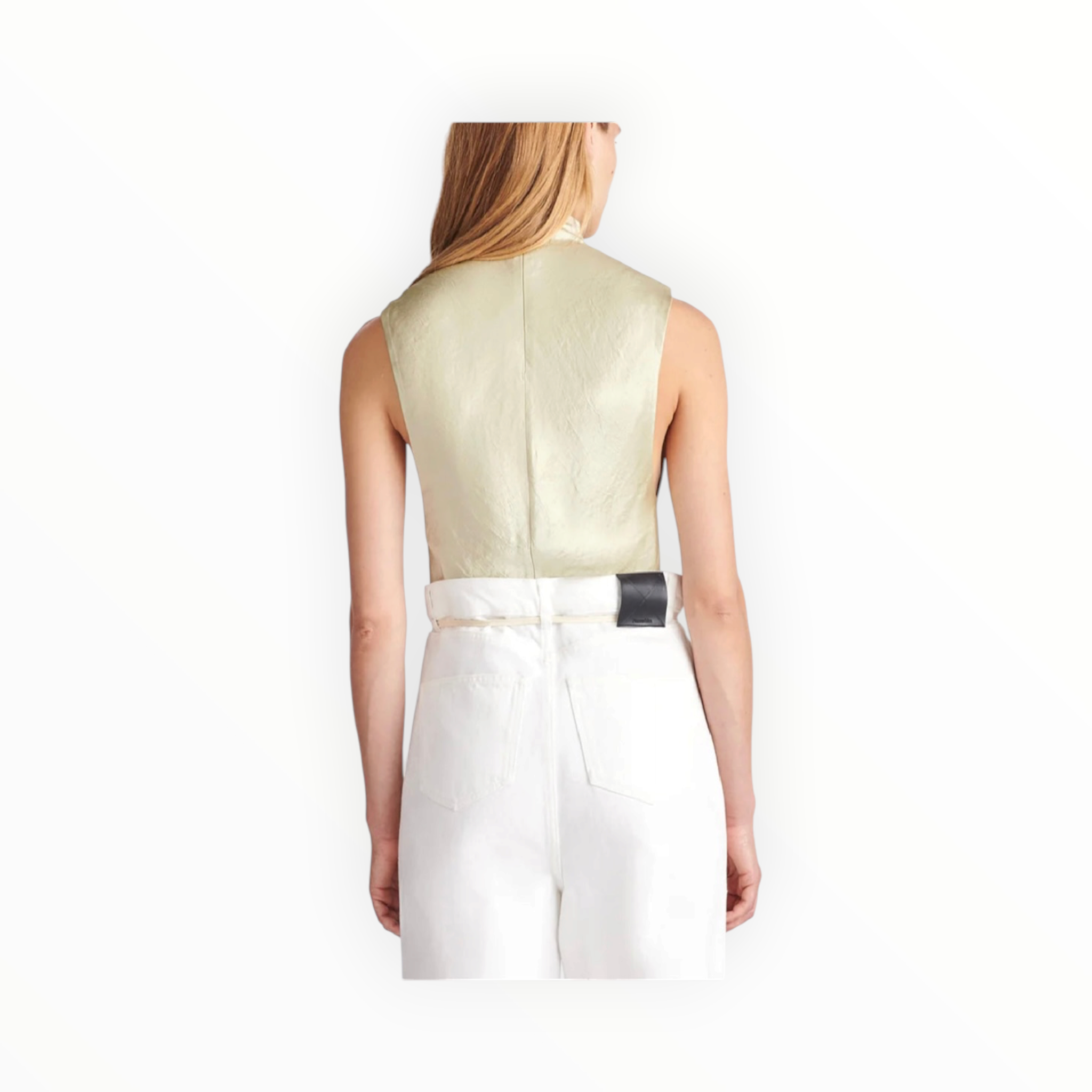 Nanushka Colson Crinkled Satin Turtleneck Top - Green Tea