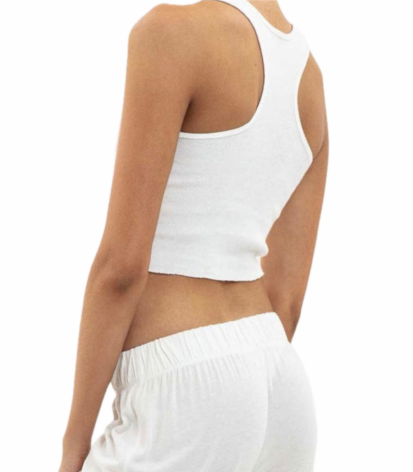 ÉTERNE Cropped Rib Racerback Tank - Ivory