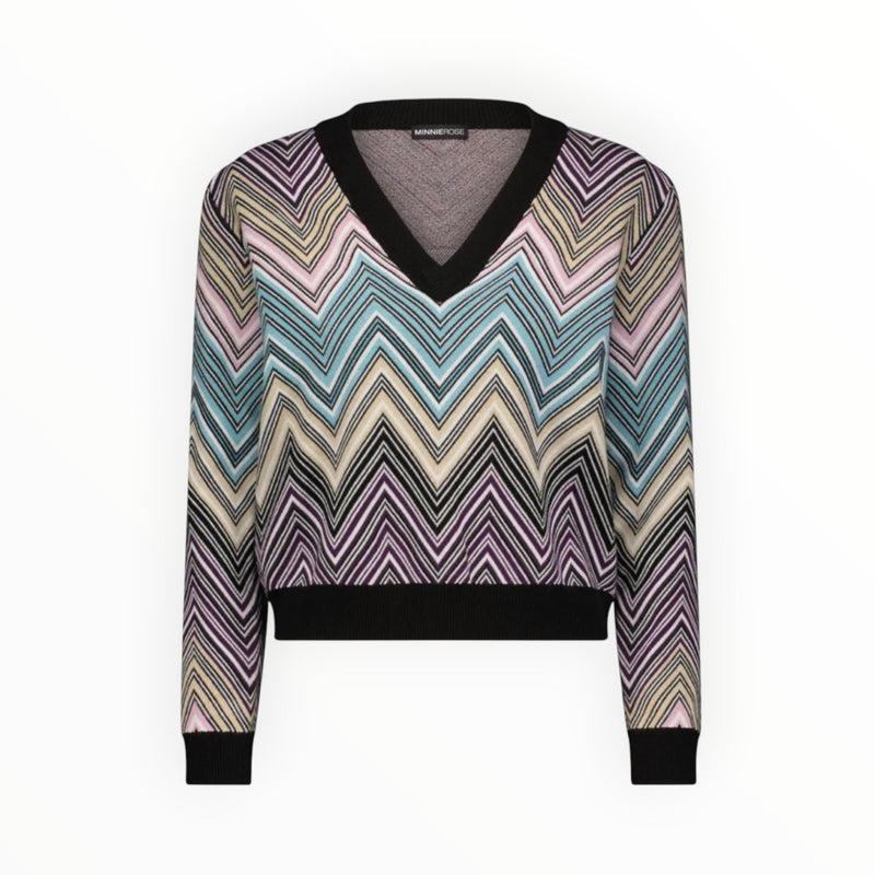 Minnie Rose Chevron Cropped Sweater