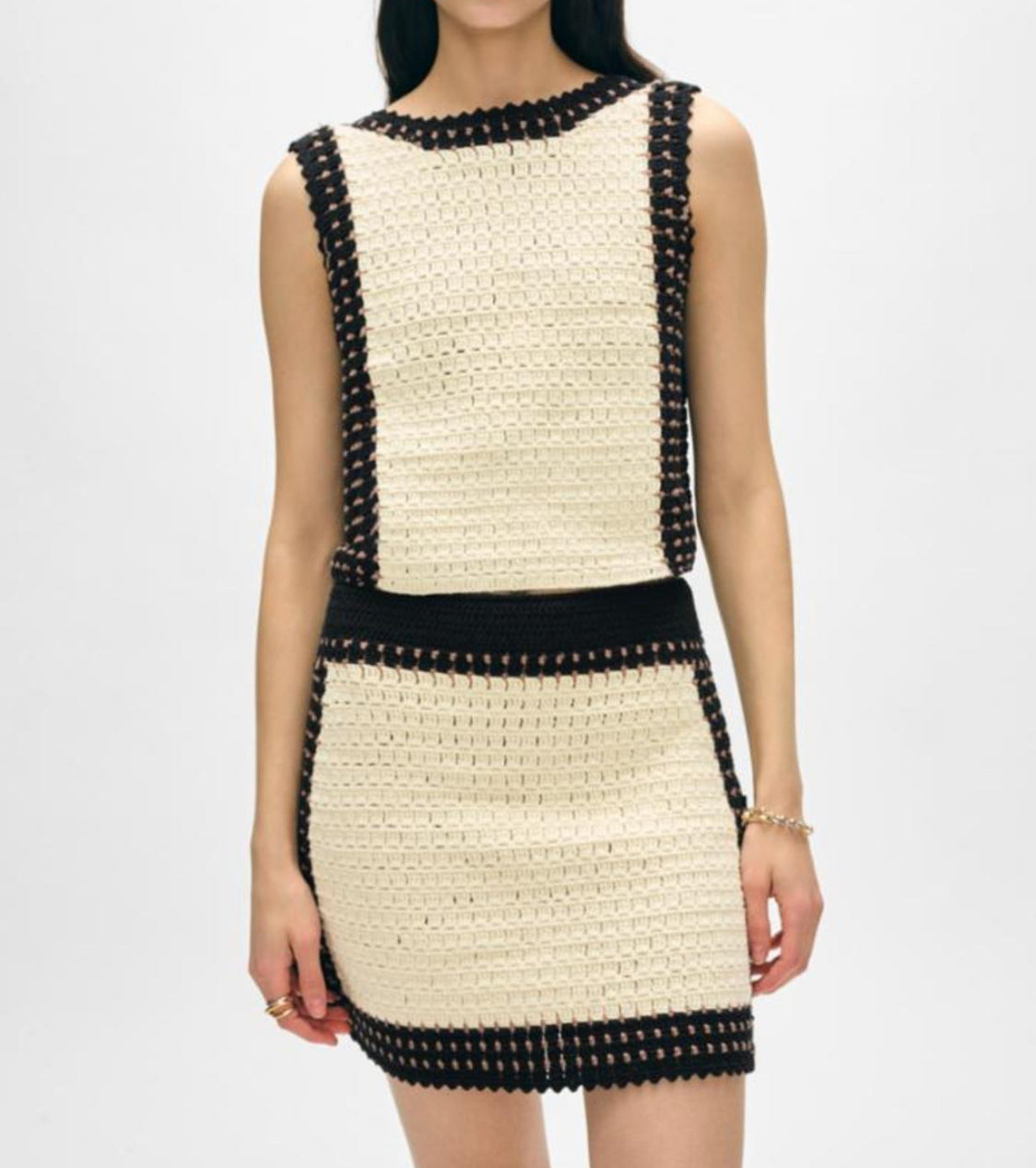 White + Warren Crochet Skirt - Black Multi