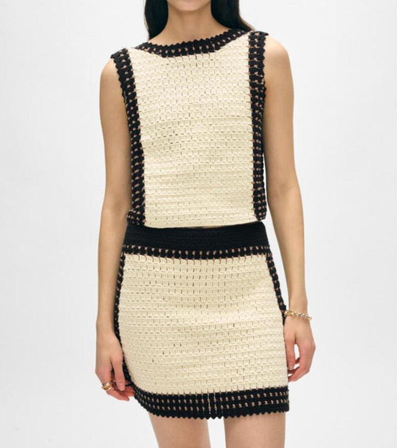 White + Warren Crochet Skirt - Black Multi