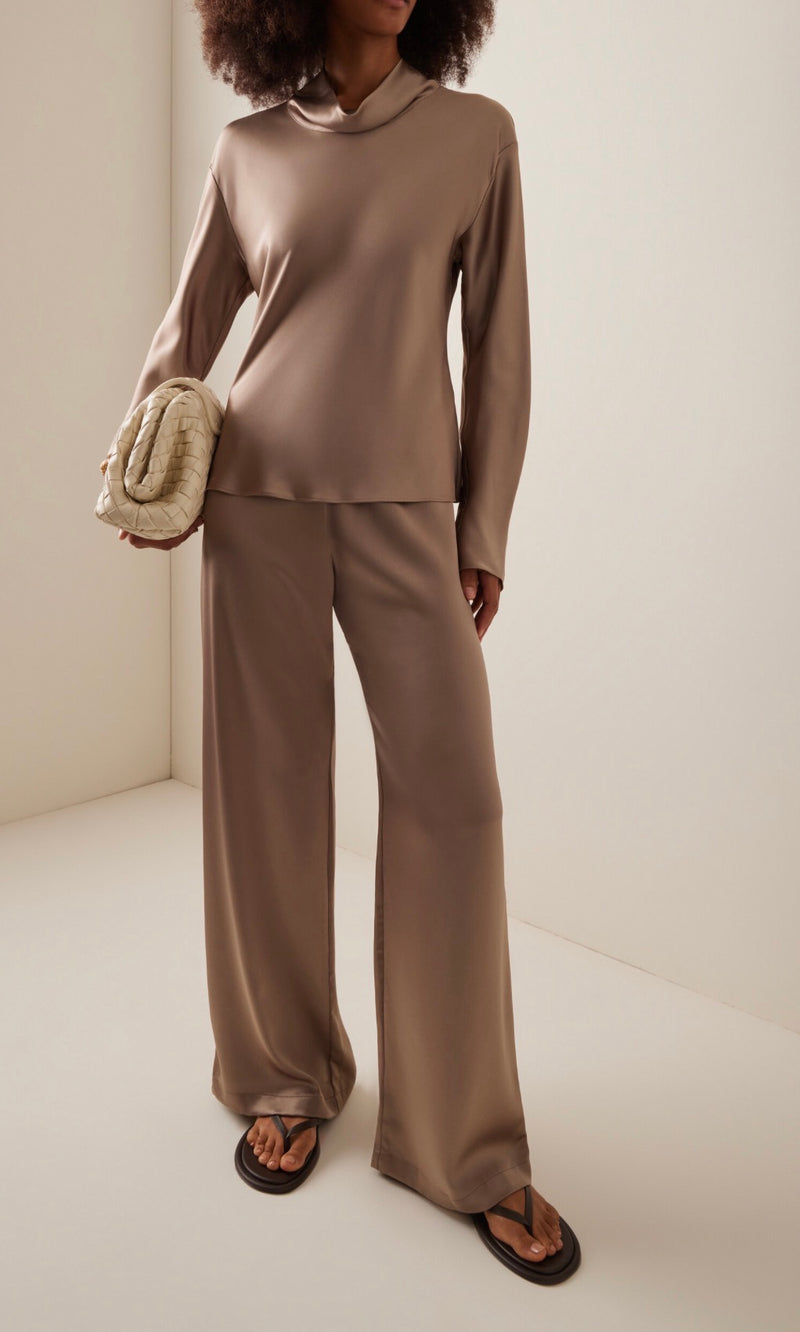LESET Barb Draped Satin Top - Taupe