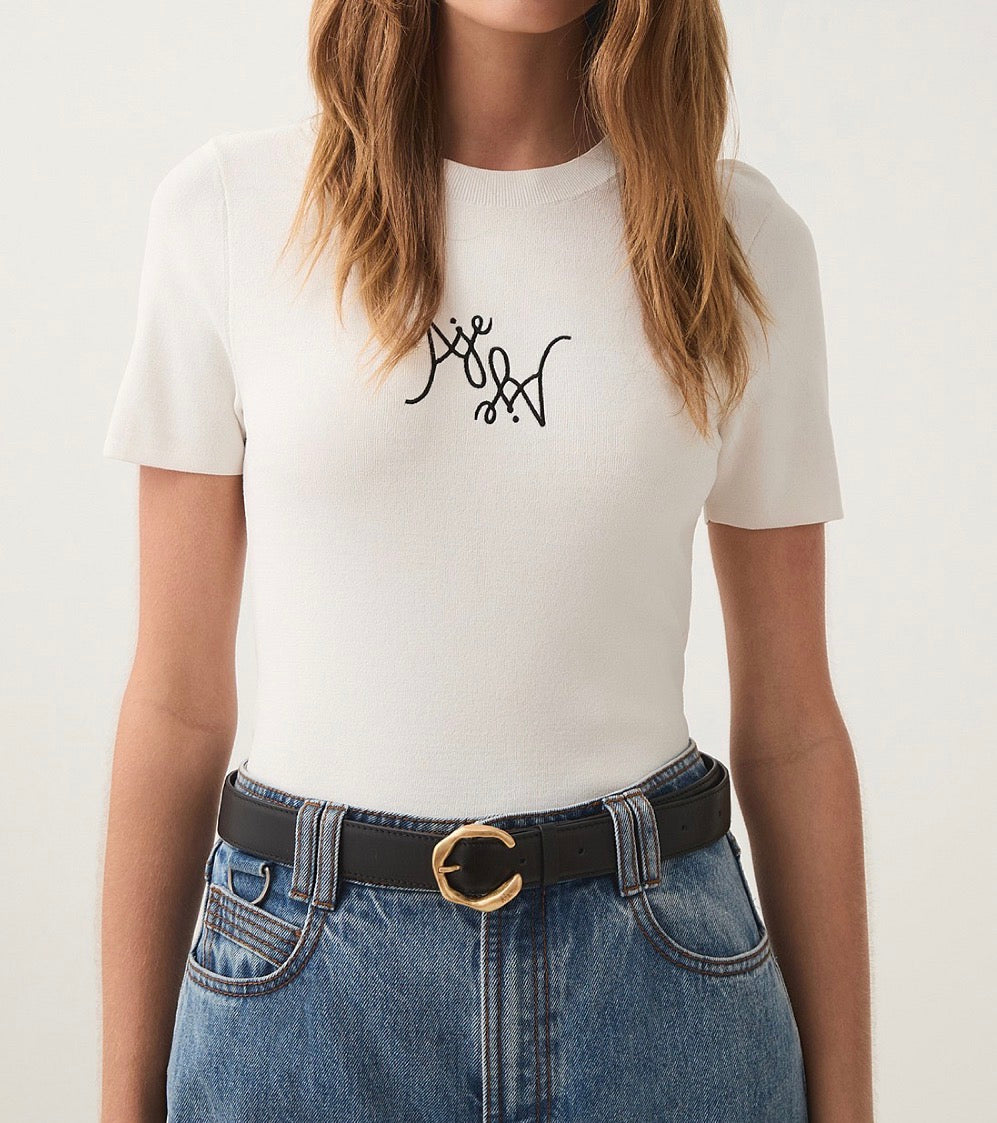 aje. Prophecy Knit Logo Baby Tee - Black/White