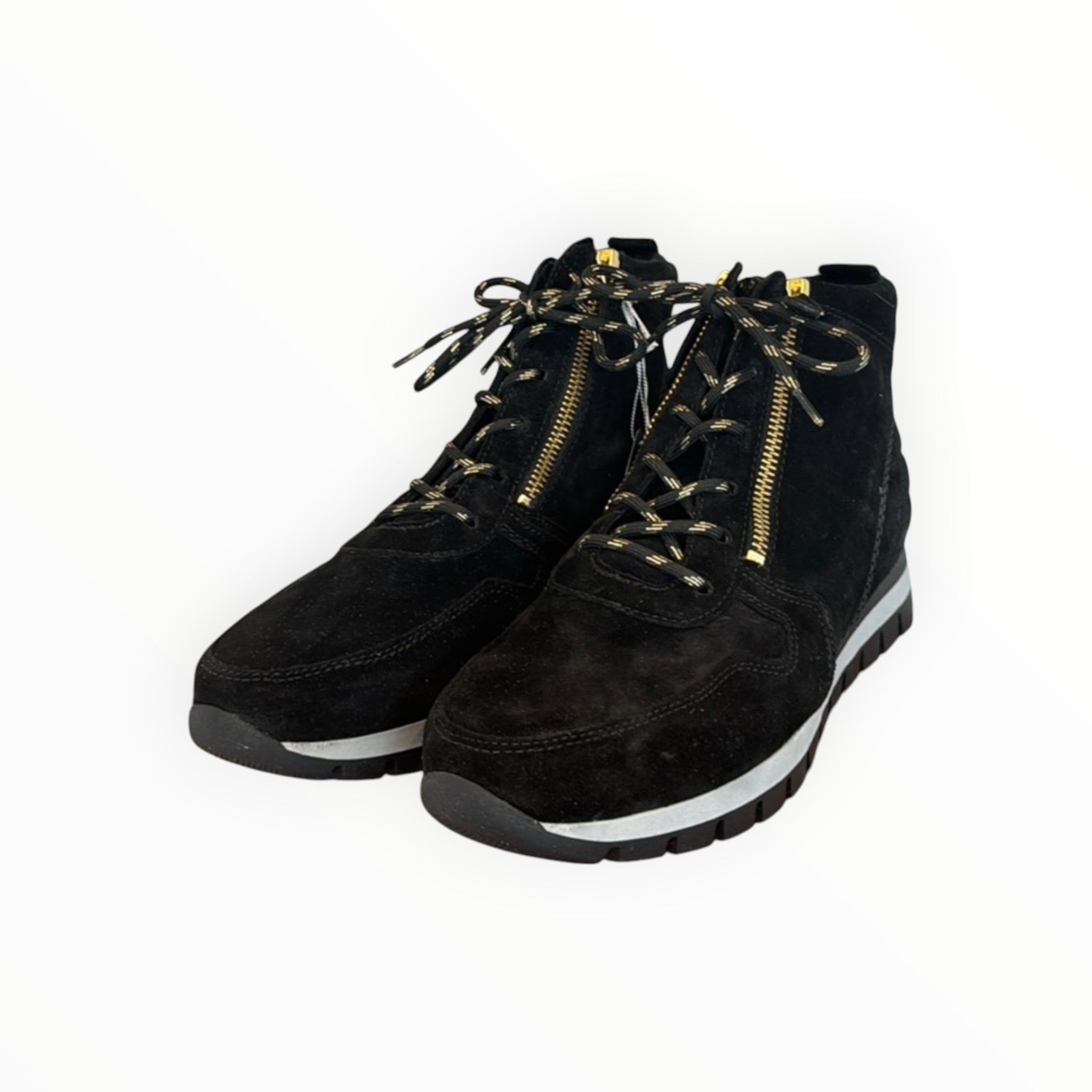 Gabor Zip Up + Lace Up Suede Bootie - Black