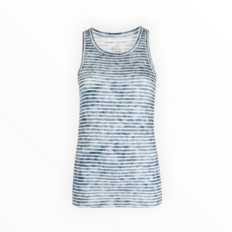 Majestic Filatures Linen Stripe Scoop Neck Tank - Marine/Blanc