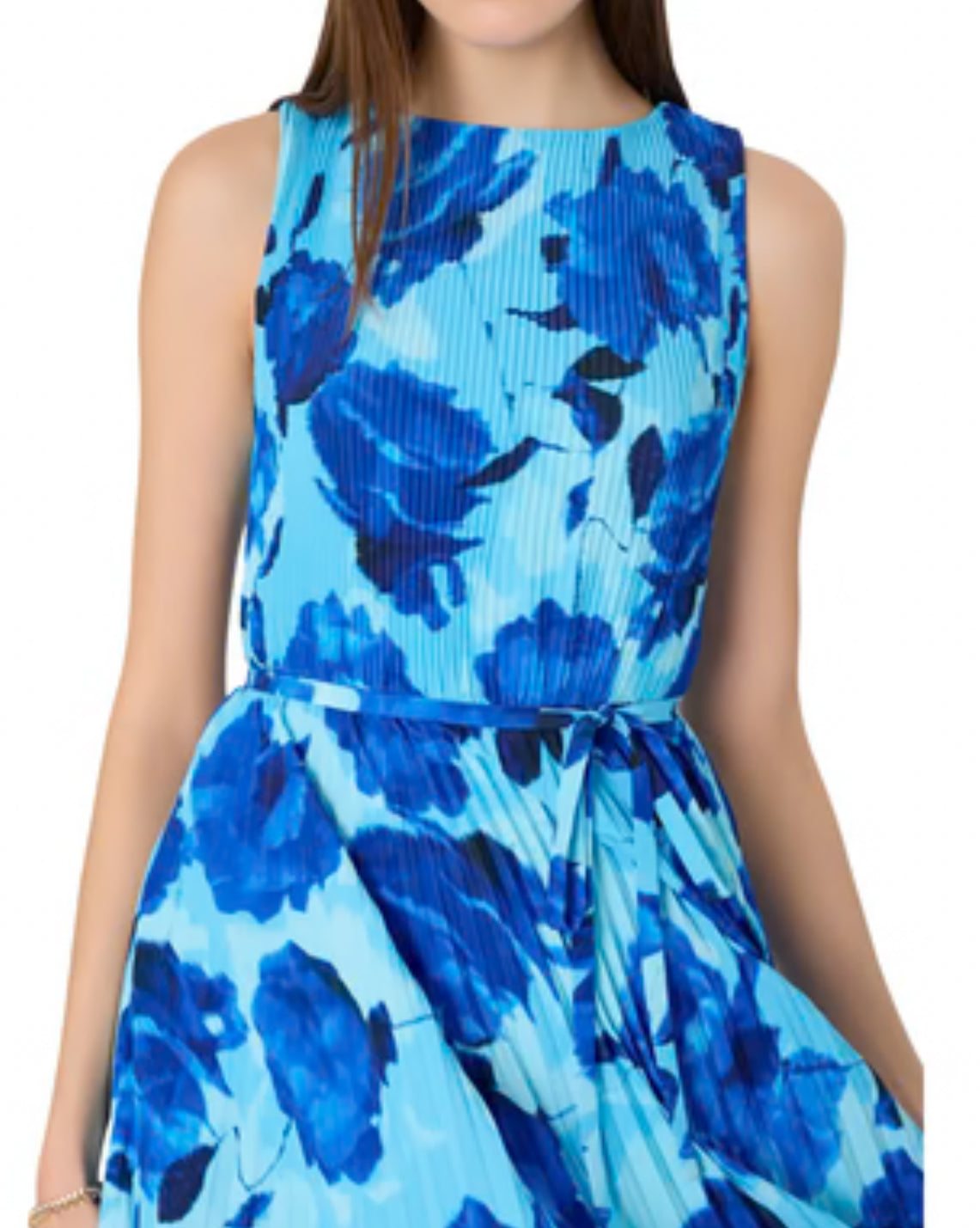 MILLY Jasmine Blurred Blossom Pleated Maxi Dress - Blue Multi