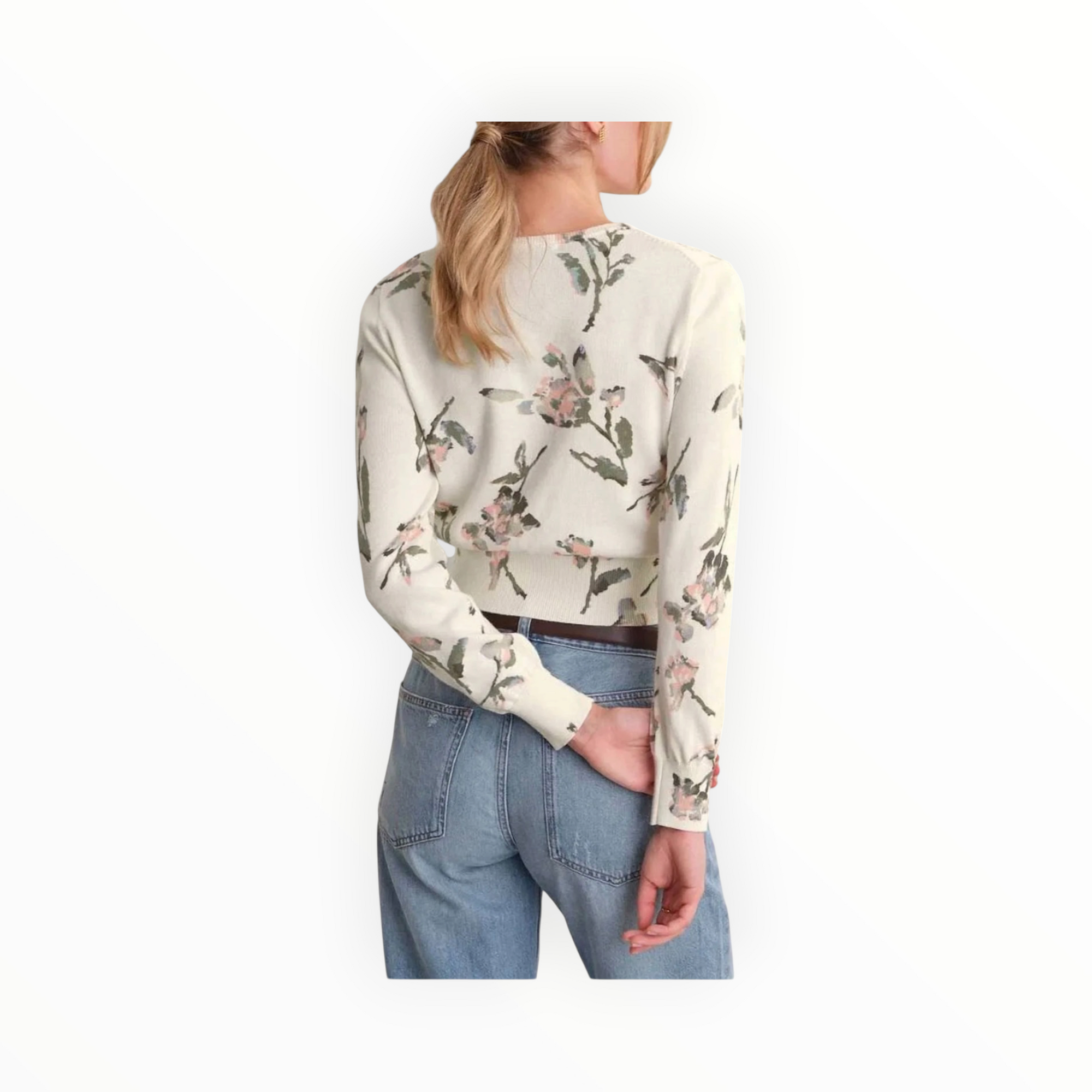525 America Aster Floral Cardigan - Chalk Combo